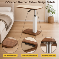 Table de lit en forme de C, rotation à 360°, bureau mobile pour ordinateur portable, table d'appoint pour canapé, table de chevet pour chambre à coucher