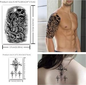 Tatuaje Temporal de Manga Completa para Hombre, Diseño de Calavera y Flores, Negro, Sexy, Impermeable, Material PLA, 8x6 Pulgadas - Product Image 6