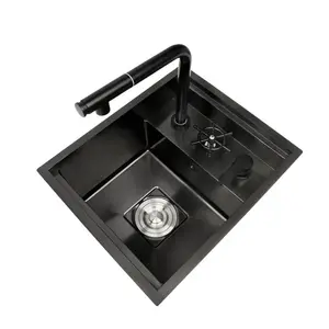 Nano Hitam Cup Washer Bar Wastafel Tunggal Tak Terlihat Tersembunyi Kitchen Sink Stainless Steel 304 SUS Cuci Dapur Basin Mangkuk Ganda