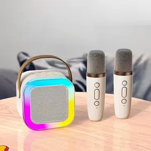 Speaker Bluetooth Mini portabel K12, pengeras suara kotak suara Audio Karaoke dengan mikrofon nirkabel sistem pemutar lampu LED