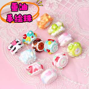 ลูกปัดอะคริลิคสีทาด้วยมือแบบ DIY ทำมือหลวมห่วงโซ่โทรศัพท์มือถือปากกาแขวนในรถยนต์ลูกปัดวาดมือน่ารัก - Product Image 1