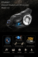 Casque de moto INVEER X3 avec kit oreillette 130 °   Caméra HD, écouteurs intercom étanches, radio FM, mains libres
