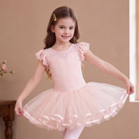 Maillot de Ballet para Niñas con Encaje, Parches, Mangas con Volantes y Ribete de Satén, Disfraz para Actuaciones Escénicas y Danza Diaria