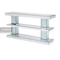 Table d'appoint à 3 niveaux, table console moderne en cristal flottant argenté, meubles miroir