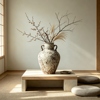 Vase en céramique rustique texturé vieilli à deux poignées, en forme de bulbe, pour la décoration en gros des hôtels et villas - Vente directe usine