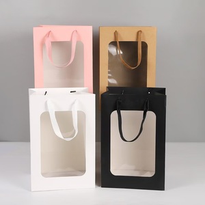 Sacs de courses avec fenêtre, sacs cadeaux en papier brun avec fenêtre transparente, sacs de courses en papier avec fenêtre - Product Image 5