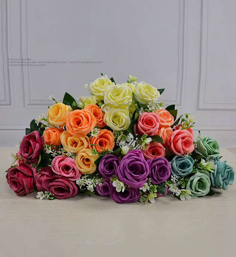 Buquê de rosas de casamento com 7 cabeças, decoração, buquê de rosas de seda, com flores