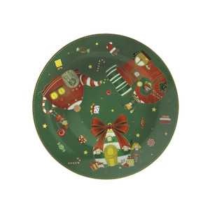 Piatto Decorativo Natalizio in Porcellana Verde Elfomagia, 12 Pollici, Stoviglie per Feste - Product Image 1