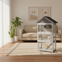 Volière et cage à oiseaux en bois de luxe avec plateau coulissant, trois portes, échelle et perchoirs écologiques pour pinsons