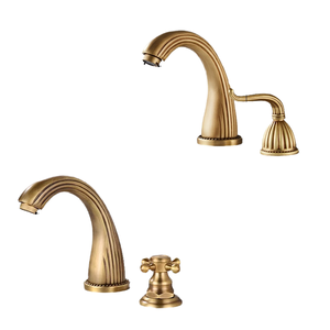 Robinet de lavabo de salle de bain de luxe en laiton massif de style antique Libert Designer, double poignée, 3 trous, avec cartouche céramique, garantie 5 ans, pour baignoire - Product Image 4