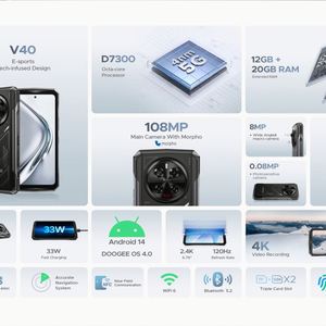 สมาร์ทโฟน Doogee V40 รุ่นทนทาน 12+512GB 5G Android 14 รองรับ NFC ปลดล็อคทั่วโลก ฟังก์ชั่นมองเห็นในเวลากลางคืน กล้องหลัก 108MP แบตเตอรี่ 8680mAh V40 - Product Image 6