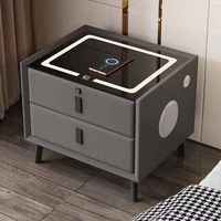 Table de chevet intelligente moderne multifonctionnelle avec charge sans fil, verrouillage par empreinte digitale, lampe audio, plateau en bois massif et verre, mobilier de chambre