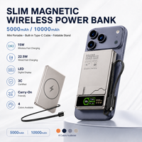 Batterie externe magnétique sans fil 5000mAh 10000mAh, chargeur portable, charge rapide 22.5W, batterie externe avec câble Type-C et support