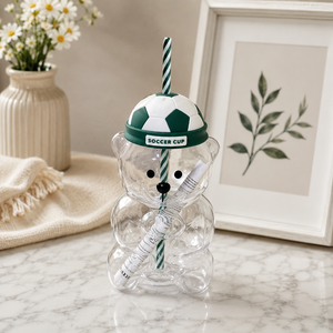 2026 Neue Produkte Niedliche 20oz Rosa Erdbeer-Teddybär Glas-Kaffeetasse Kaltgetränkebecher mit Silikondeckel und Strohhalm für Feiertage - Product Image 2