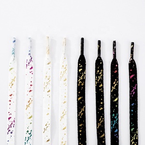 Lacets de chaussures Factory Fit <span class=keywords><strong>AF</strong></span>, couleur or et argent, effet encre éclaboussée, lacets colorés au laser, lacets plats de 8 mm de large pour baskets, lacets métalliques éblouissants - Product Image 1