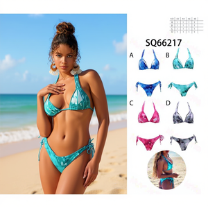 Costume da bagno intero HDJ Plus Size con controllo pancia, modello Bodycon Halter con coulisse e stampa, per la spiaggia SQ66630 - Product Image 3