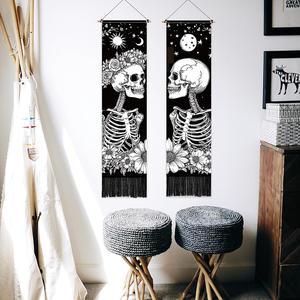 Schwarzer Totenkopf-Skelett-Digitaldruck, lange Wandteppiche, vertikaler Wandteppich für Nachttisch, Büro, dekorativer Hintergrund - Product Image 6