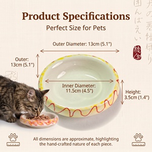 Ciotola per Animali Domestici in Ceramica Dipinta a Mano, Stile Zen Giapponese, Non Porosa, Facile da Pulire, 13cm, Poco Profonda per Gatti e Cani Piccoli, OEM - Product Image 3