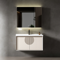 Ensemble de meubles de salle de bain modernes et minimalistes, meuble-lavabo et vasque, avec armoire de rangement, miroir et lavabo, pour hôtel