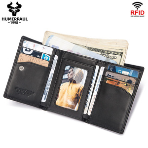 HUMERPAUL Men's <strong>Trifold</strong> <strong>Wallet</strong> Slim RFID Blocking Card Holder Case Genuine Leather Male Zipper Coin Purse Front Pocket - Product Image 5