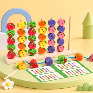 Kit di Abilità Motorie Fini per Bambini, Blocchi Impilabili con Animali e Frutta, Perline da Infilare, Giocattoli STEM da Viaggio, Kit <span class=keywords><strong>Montessori</strong></span> in Legno - Product Image 2