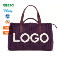 Grand sac fourre-tout tendance en jacquard tricoté 3D avec logo personnalisé pour femme, idéal pour les courses et la plage, avec personnalisation de marque