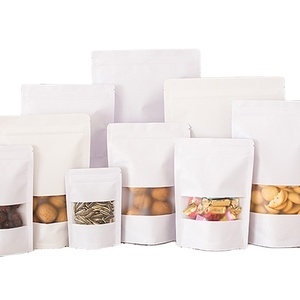 Custodia per uso alimentare richiudibile in carta Kraft bianca con chiusura a chiusura lampo con finestra - Product Image 1