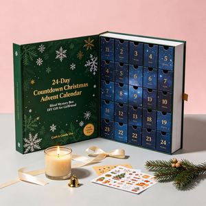 FX Custom 24-Day Countdown Christmas Advent Calendar Blind Mystery <b>Box</b> DIY Gift <b>Book</b>-shaped Magnetic Rigid Advent Calendar <b>Box</b> - Product Image 1