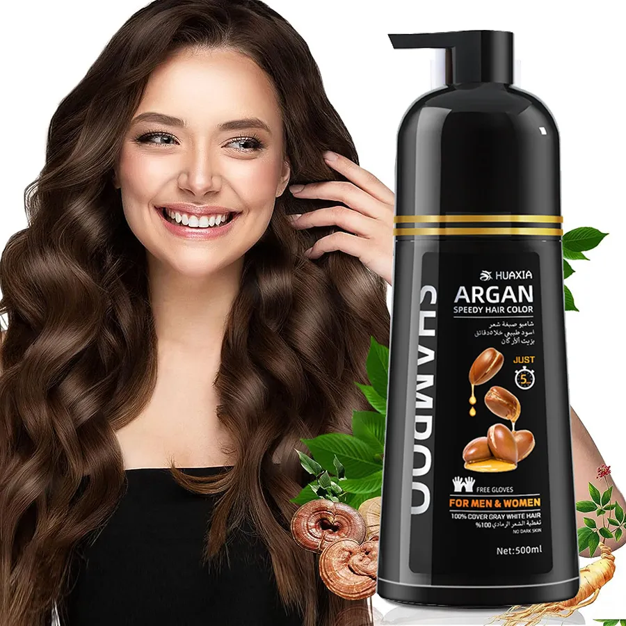 Huaxia 100% Succesvolle Pijn 3 In 1 Ginseng Cocunut Olie Zwarte Haarkleur Permanente Shampoo Voor Mannen En Vrouwen