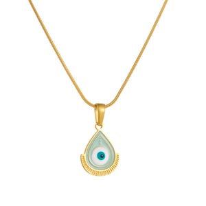 Blue Eye Pendant Necklace Teardrop Shape Gold Chain Daily Wear Gift Jewelry - Product Image 5