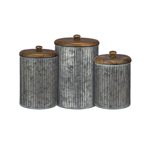Lot de 3 boîtes en métal de style rustique Primitives en métal galvanisé et bois pour décor de cuisine à la maison Pot de fleur - Product Image 1