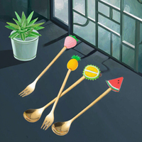 Set 6 Cuillères à thé et café en acier inoxydable 410 avec motif de fruits mignons, vernis miroir pour fêtes, restaurants et hôtels