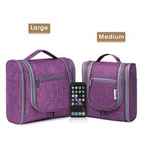 Sac de voyage pour femmes, organiseur de maquillage, trousse de toilette suspendue avec crochet métallique, poches en PVC et sections séparées pour les pinceaux - Product Image 2