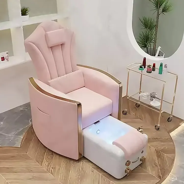 Chaise de spa de luxe en cuir rose pour soins des pieds chaise de spa de pédicure inclinable électrique avec éclairage led et surf