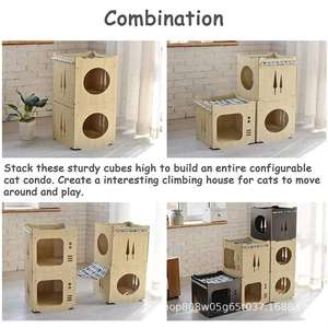 Natural Wood Cat House Quadratic Pet Bed Multifunctional <b>Small</b> Size For Indoor Cats Solid Wood Construction With Soft <b>Mat</b> Top - Product Image 4