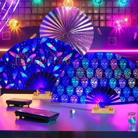 Nouveauté Ventilateur à main pliable UV personnalisé promotionnel Ventilateurs de DJ pour les soirées en boîte de nuit Artisanat en bambou