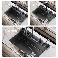 Évier de cuisine moderne multifonction intelligent en acier inoxydable avec cascade, robinet, accessoires et affichage numérique LED