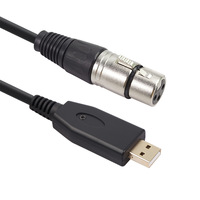 Câble de liaison audio noir USB mâle vers XLR femelle 2m 3M 9FT adaptateur micro de microphone de studio avec gaine en PVC pour haut-parleur et HDTV