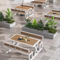 Ensemble table et chaises d'extérieur monobloc, imperméable et résistant au soleil, pour terrasse commerciale, avec banc long à dossier