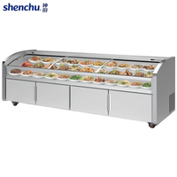 Vitrine réfrigérée commerciale à double température à 3 niveaux pour aliments cuits, cou de canard mariné et brochettes de barbecue
