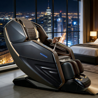 Home-Office 3D Ganzkörper-Massagesessel mit Schwerelosigkeitsfunktion, SL-Track-Design, Multifunktionales Automatisches Massageprogramm für Füße und Taille, ABS+PU