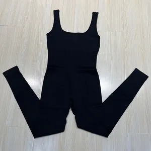 Jumpsuit Yoga Wanita, Jumpsuit Olahraga Tanpa Lengan Atasan Tank Top Berusuk Yoga