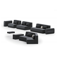 Ensemble de canapés modulaires en cuir italien noir de luxe moderne pour la maison, l'hôtel, l'appartement, la chambre et le salon