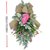 Karangan Bunga Gantung Pintu Bentuk Tetesan Air Bunga Peony Plastik Berkualitas Tinggi Tahan Lama untuk Musim Semi/Panas 50cm 60cm Dekorasi