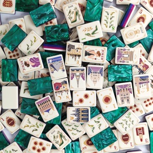 Prix de gros : Élégant <span class=keywords><strong>jeu</strong></span> de Mahjong Paris Reverie, tuiles en acrylique à 4 couches avec dos vert et tapis de Mahjong assorti - Product Image 5