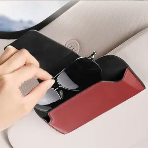 Auto Zonnebril Houder Magnetisch Lederen Bril Hoesje Zonnebril Bril Hanger Kaart Clip Voor Auto Zonneklep