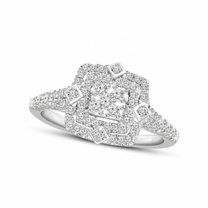 Bague de mariage unique de créateur, 1.00 carats de diamants véritables en grappe, taille brillant rond, monture à griffes en or blanc, style ethnique - Product Image 2