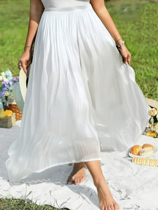 Gonna donna estiva tinta unita con elastico in vita bianco Casual gonne lunghe per le vacanze delle donne gonne da <span class=keywords><strong>spiaggia</strong></span> - Product Image 2