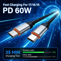 Câble de charge rapide USB C vers USB C en nylon tressé durable, puissance 60W/100W et transfert de données 480 Mbps pour ordinateur portable, téléphone, tablette