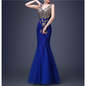섹시한 환상 Backless 빨간 인어 레이스 드레스 긴 저렴한 아플리케 자수 지퍼 가운 - Product Image 6